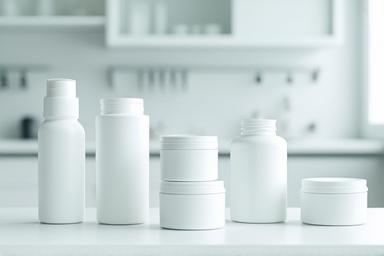 Image illustrating the service: Unlabeled cosmetic jars and bottles on a table